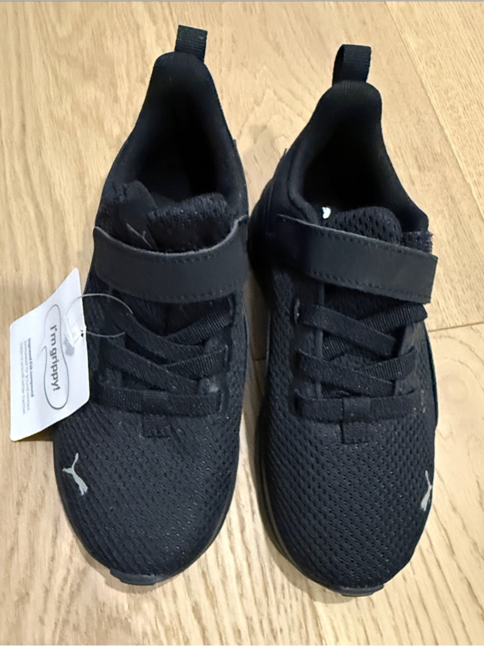 Puma Kids' Black Mesh Hook-and-Loop Sneakers size 13